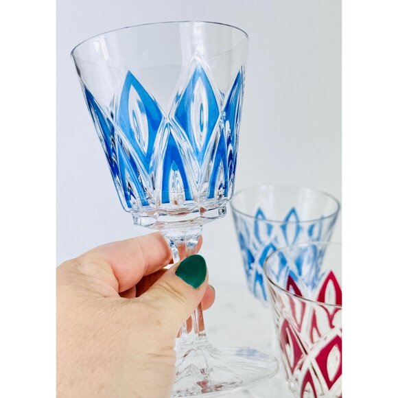 Vintage 1950s wine glasses, VCM Reims French cups, Harlequin pattern, set of 4 - Picture 3 of 9
